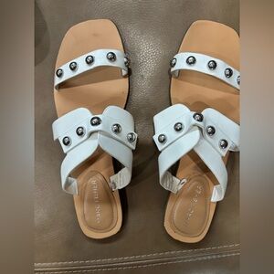 Marc Fisher White Silver-Studded Sandals